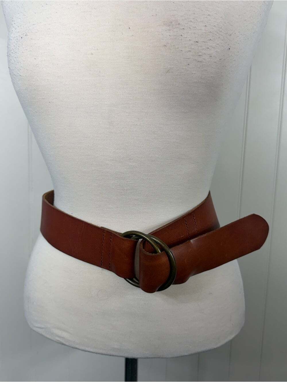 Genuine Leather Double O-Ring Waist Belt Cognac Brown Fits Up to 31” - Picture 2 of 11